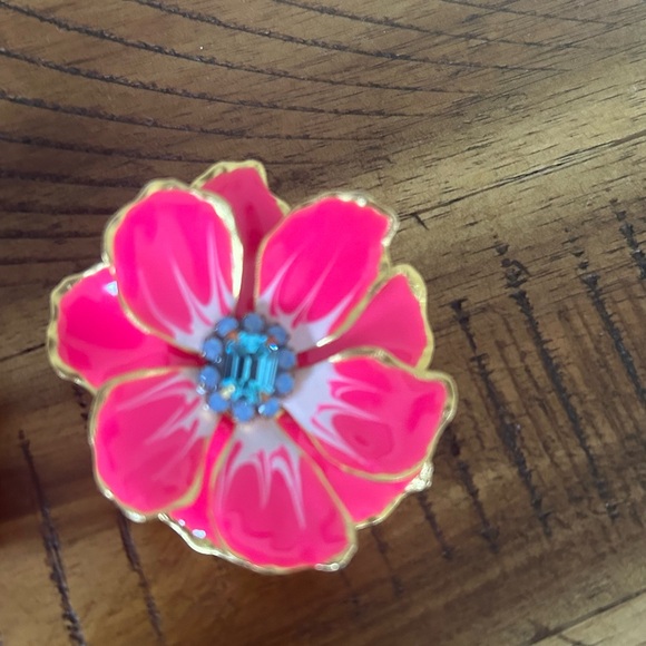 Anthropologie Pink and Gold Floral Earrings - Picture 2 of 5